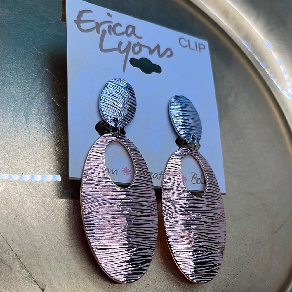 R68 Erica Lyons Textured Silver and Rose Earrings